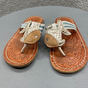 Gioseppo Girl Child Leather Sandals Thong Fish Tooled Leather sz 30 / US 12.5
